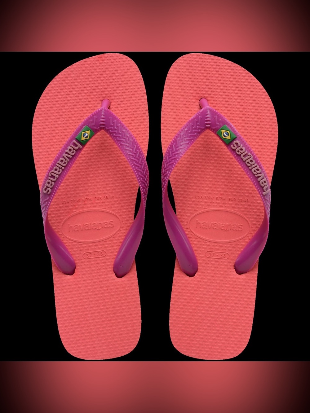 Havaianas Slim Flip Flops in Coral Pink with Purple Straps